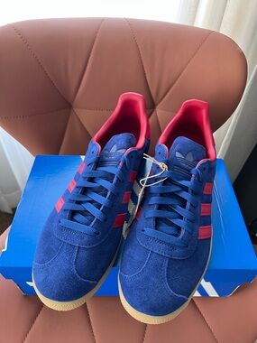 Adidas Gazelle Men’s Blue Suede Sneakers with  Red Accents